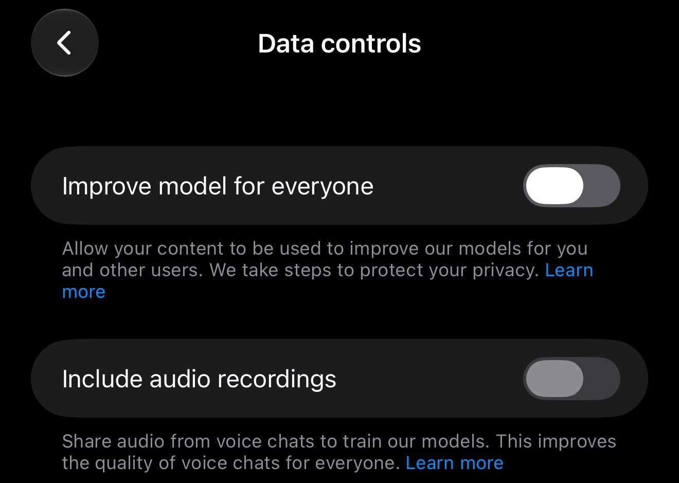 ChatGPT Data Controls on iOS